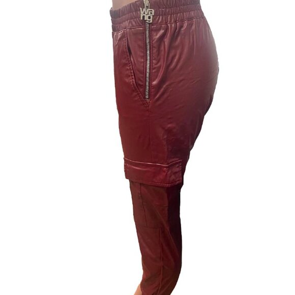 Alexander Wang Burgundy Faux Leather Cargo Jogger Pants - Picture 6 of 8